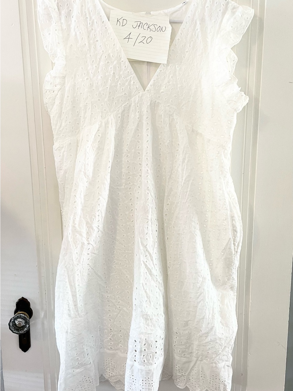 White Eyelet V-Neck Cotton Dress